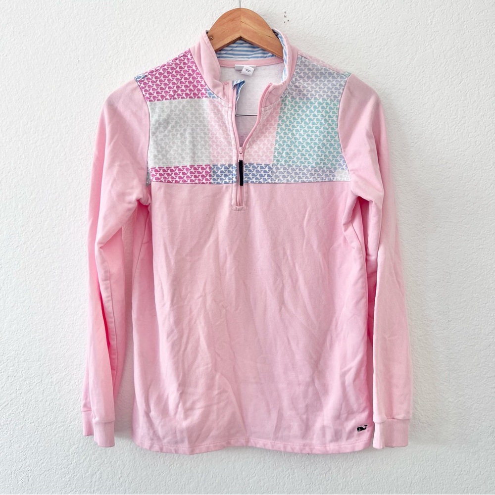 Vineyard Vines Pastel Whale Print Quarter Zip Pullover Sweatshirt Sz XL 14/16